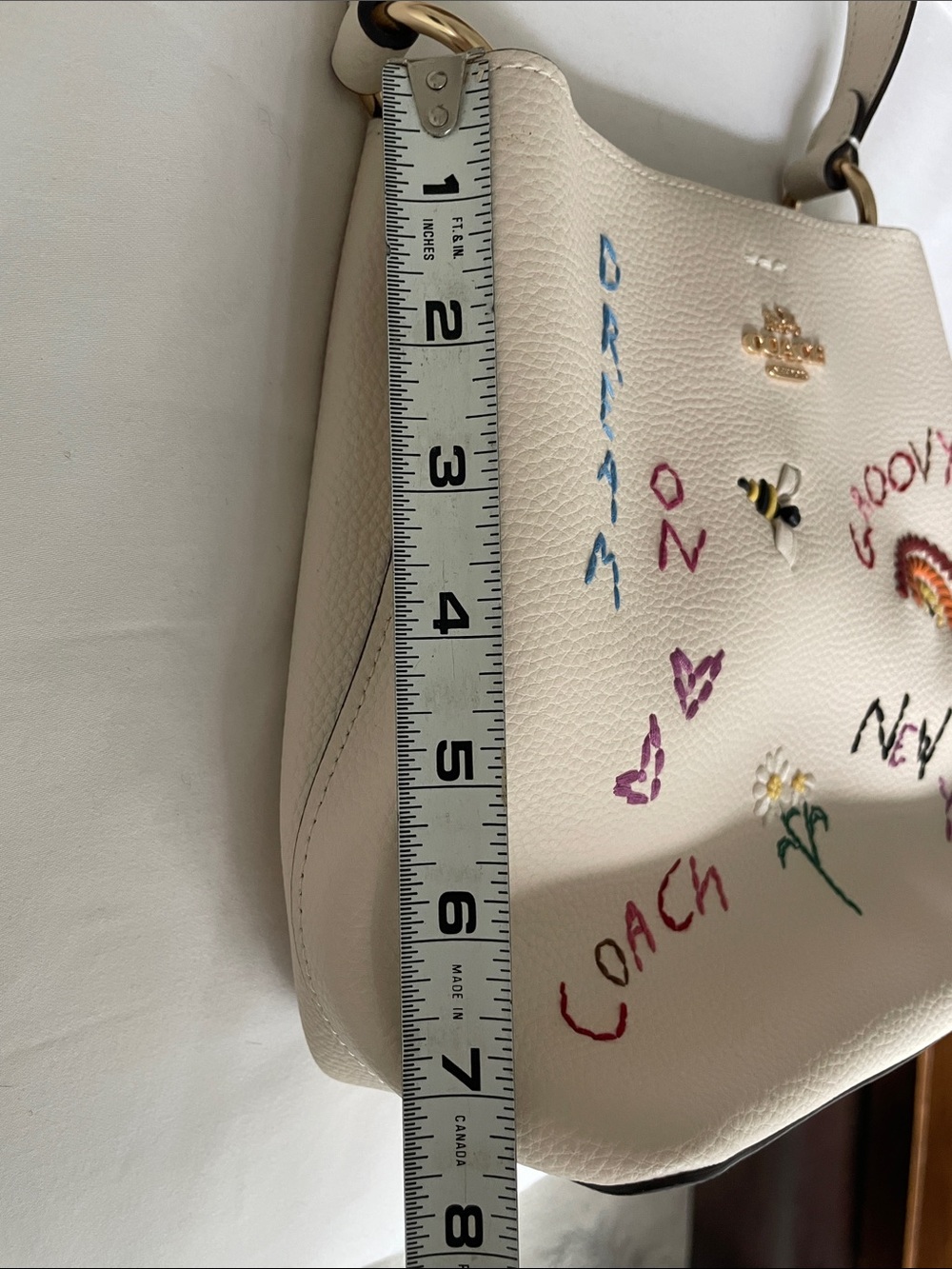 MOTHERS DAY SPECIAL Coach Cream Embroidered Leather Shoulder Bag - Picture 14 of 15
